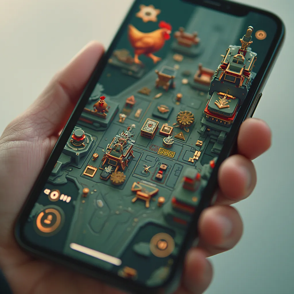 Detailed close-up of the Chicken Road app's neo-brutalist UI on a smartphone