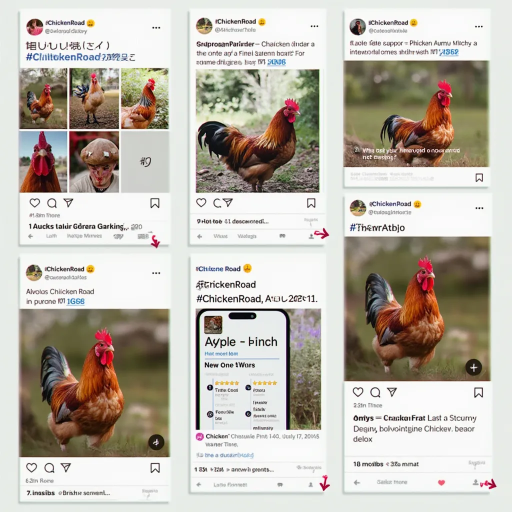 Mockup of a social media feed showing Chicken Road posts.