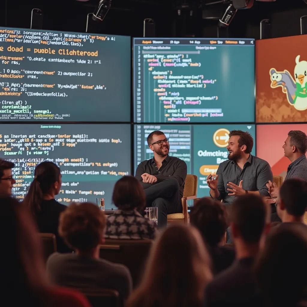 Developers of Chicken Road app in a Q&A session, large view.